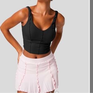 Halara Ribbed Backless Lettuce Trim Cropped Yoga Tank Top NIP